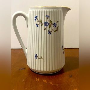 Vtg.CNP Made In  France China Blue Floral With Gold Trim Large Pitcher